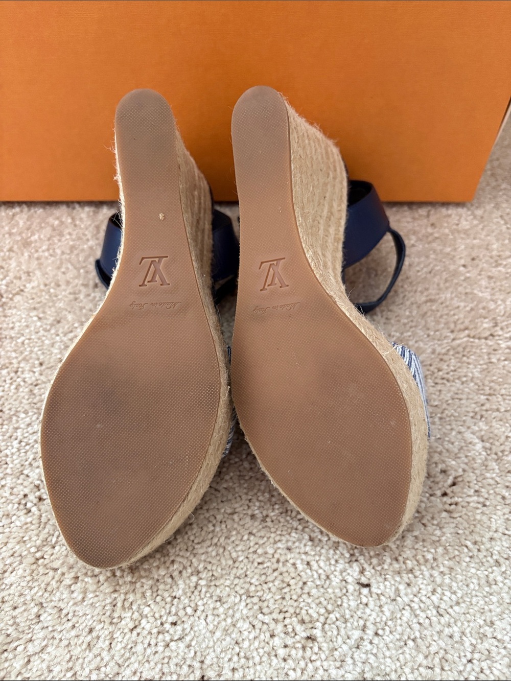 Louis Vuitton Navy Monogram Striped Canvas Espadrille Wedge Sandals - Picture 6 of 8